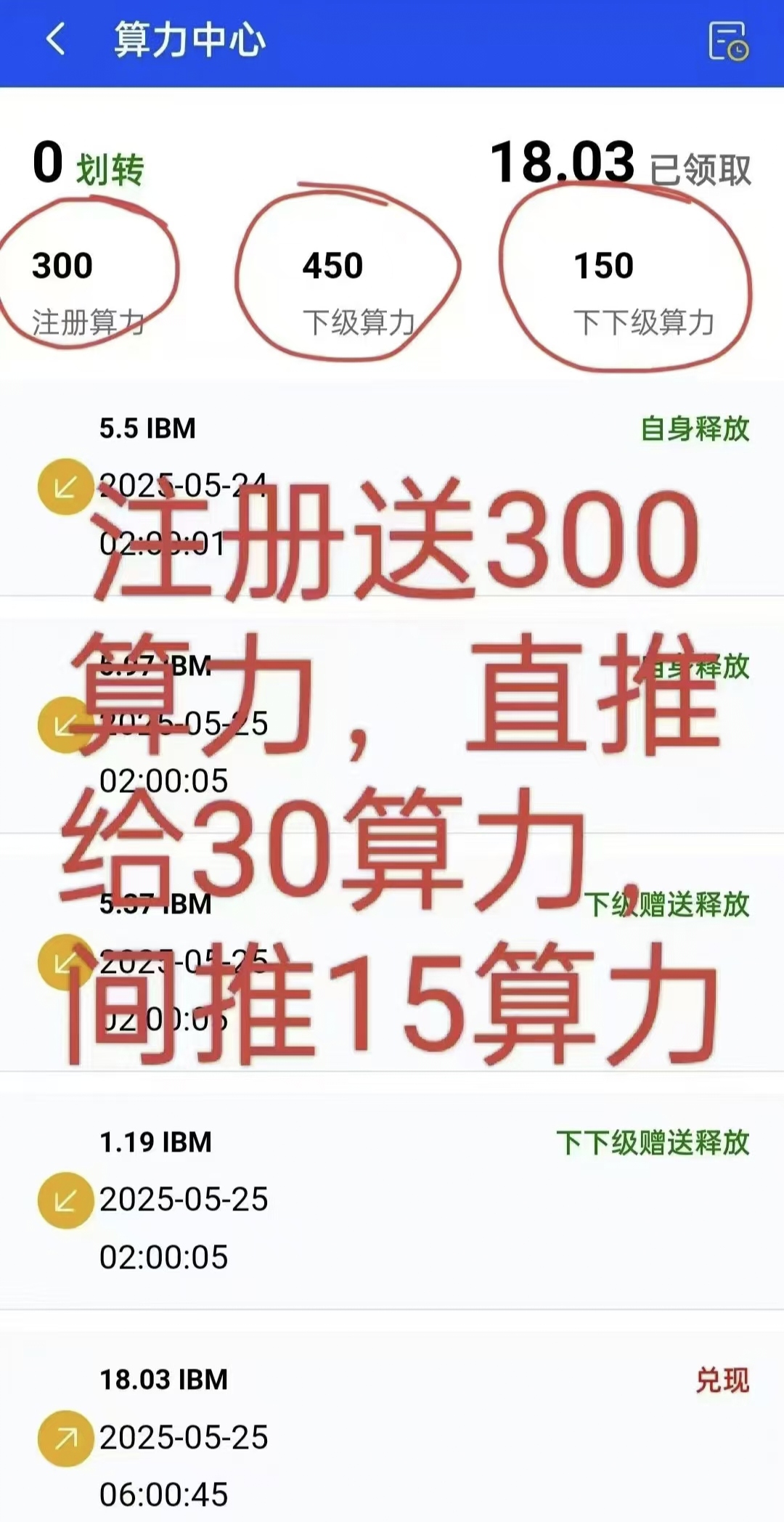 IBM零撸平台币。静态每天收益3u，动态无上限