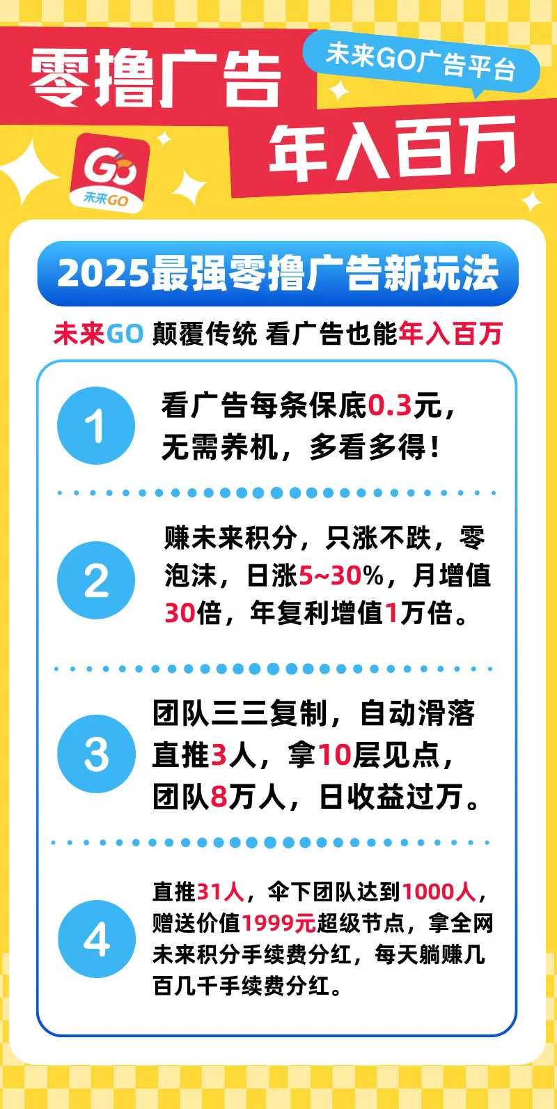 未来go，广告盘、收益不断、​看广告就行